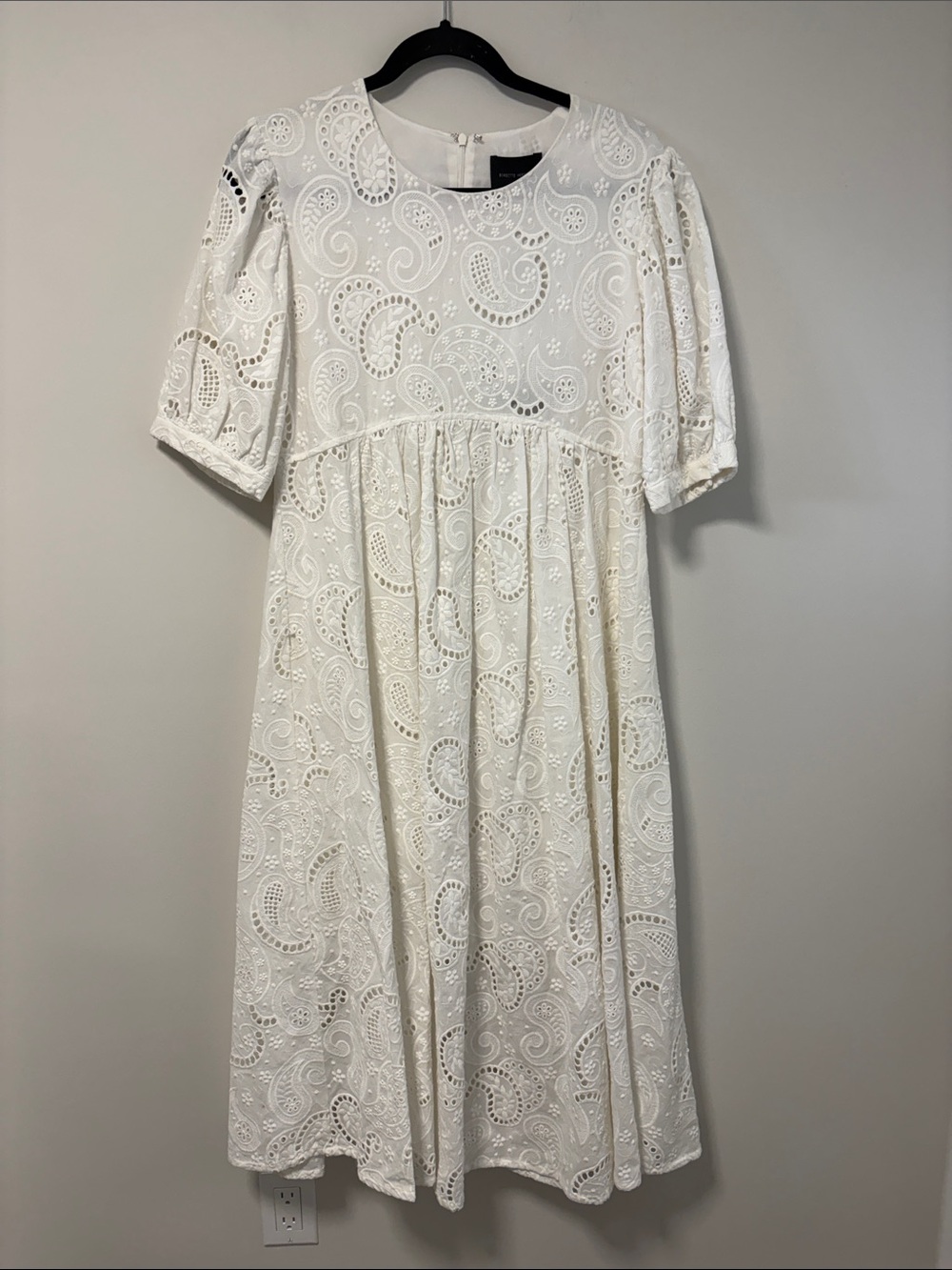 NWT Birgitte Herskind White Eyelet Lace Maxi Dress with Puff Elbow Sleeves
